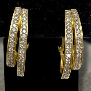 Vintage 14k Yellow Gold VS Diamond 1.28 CTW Double Style Hoop Omega Earrings!